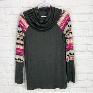 Acting Pro Cowl Neck Tribal Aztec Print Top NWT M